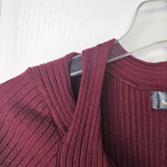 Seta T Womens Long Sleeve V Neck Twist Front Knit Side Slit Midi Sweater Dress S - Picture 10 of 11